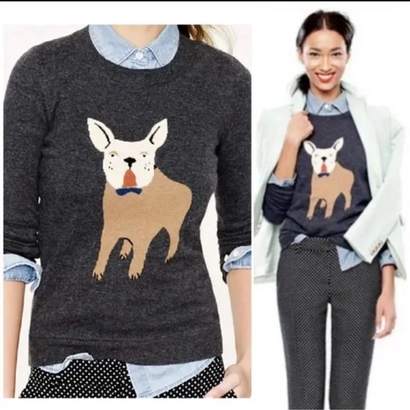 J. Crew Charcoal preppy Sweater with Dog Design - Picture 8 of 8